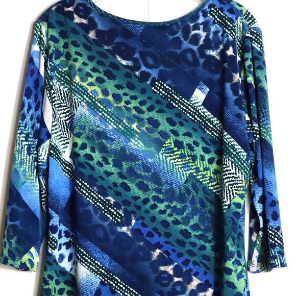 Kristin Crenshaw Blue Leopard Print 3/4 Sleeve Square Neck Women's Top Large - Picture 2 of 3